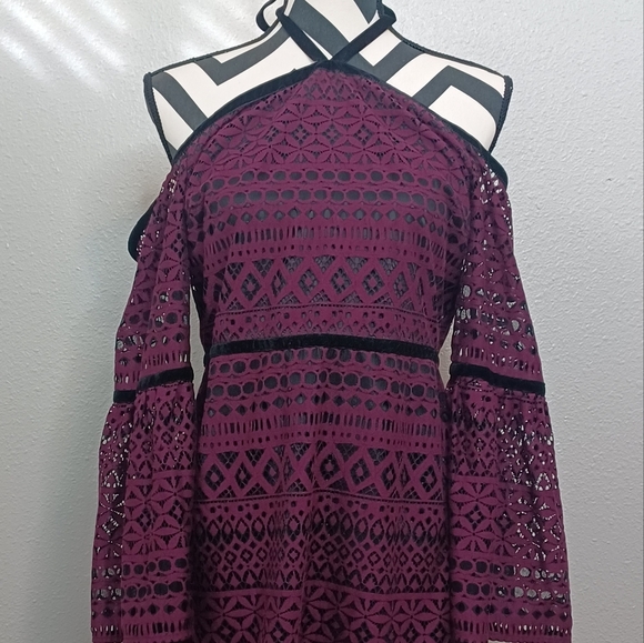 Likely Kakki Sz 4 Off The Shoulder Whimsy Goth Lace Mini Dress - Picture 5 of 14